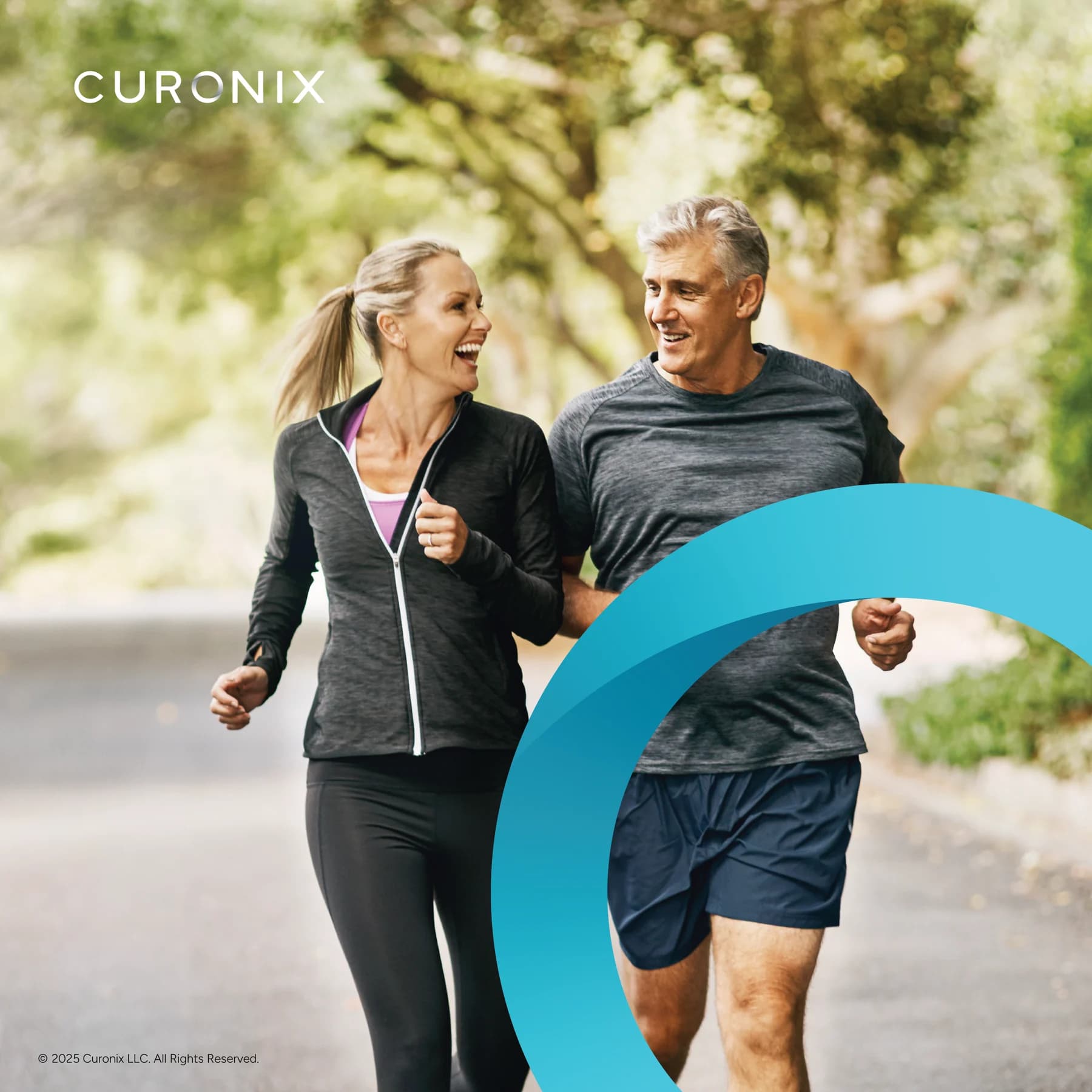 Curonix lifestyle photograph of a smiling couple enjoying a walk outdoors