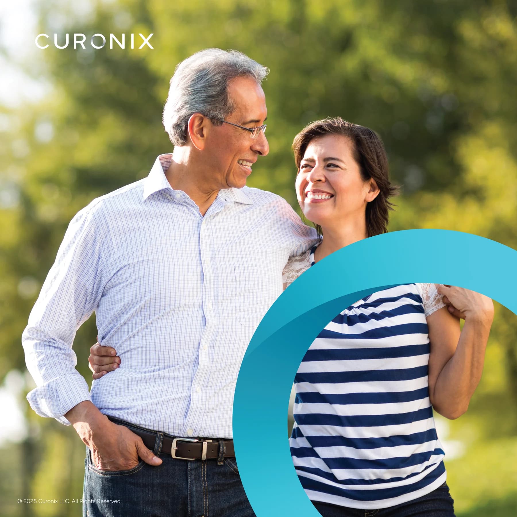 Curonix patient education lifestyle artwork showing a couple spending time outdoors