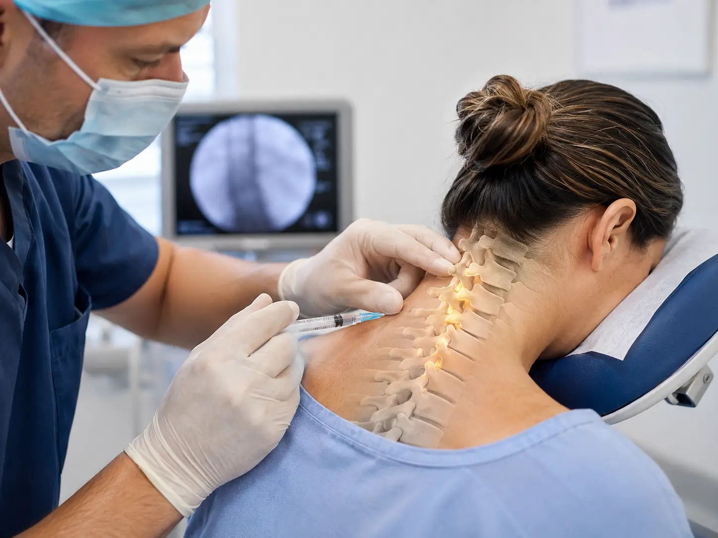 Physician examining a patient's neck mobility