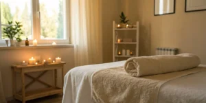 Massage table in a professional setting for hump back neck treatment.