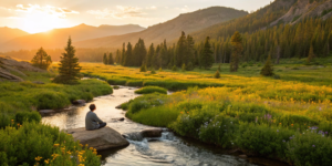 A person meditating at sunrise, a natural opioid alternative for pain relief.