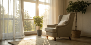 A comfortable living room setting for the home management of acute low back pain.