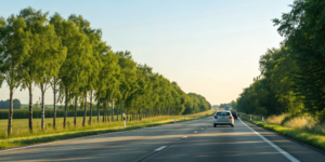A car on a road, exploring the safety of driving with a pain pump.