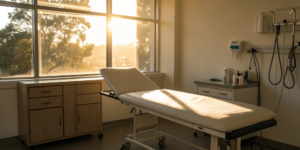 A medical procedure room ready for an epidural steroid injection for lumbar spinal stenosis.