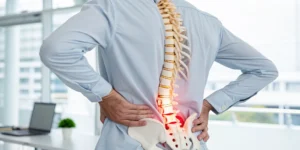 Man with back pain from lumbar spinal stenosis resulting in compromise of the cauda equina.