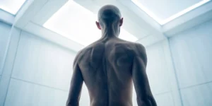 A person's back showing the spinous process, a source of localized back pain.