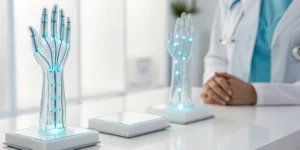 A doctor comparing different types of peripheral nerve stimulator models.