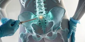 A sacroiliac joint block injection administered in the lower back for pain relief.