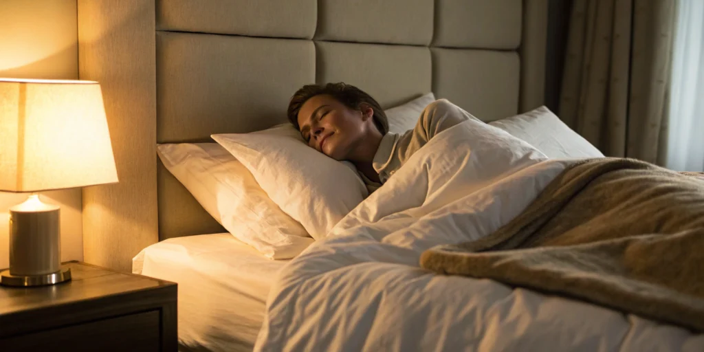 A person in the best side sleeping position to use after an epidural steroid injection.